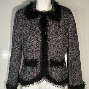Berek Vintage SZL Black Tweed Wool Sweater Blazer Lace Chic Parisian Designer 90
